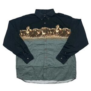 Bit & Bridle Horse Men's Black Long-Sleeve Button-Up Shirt